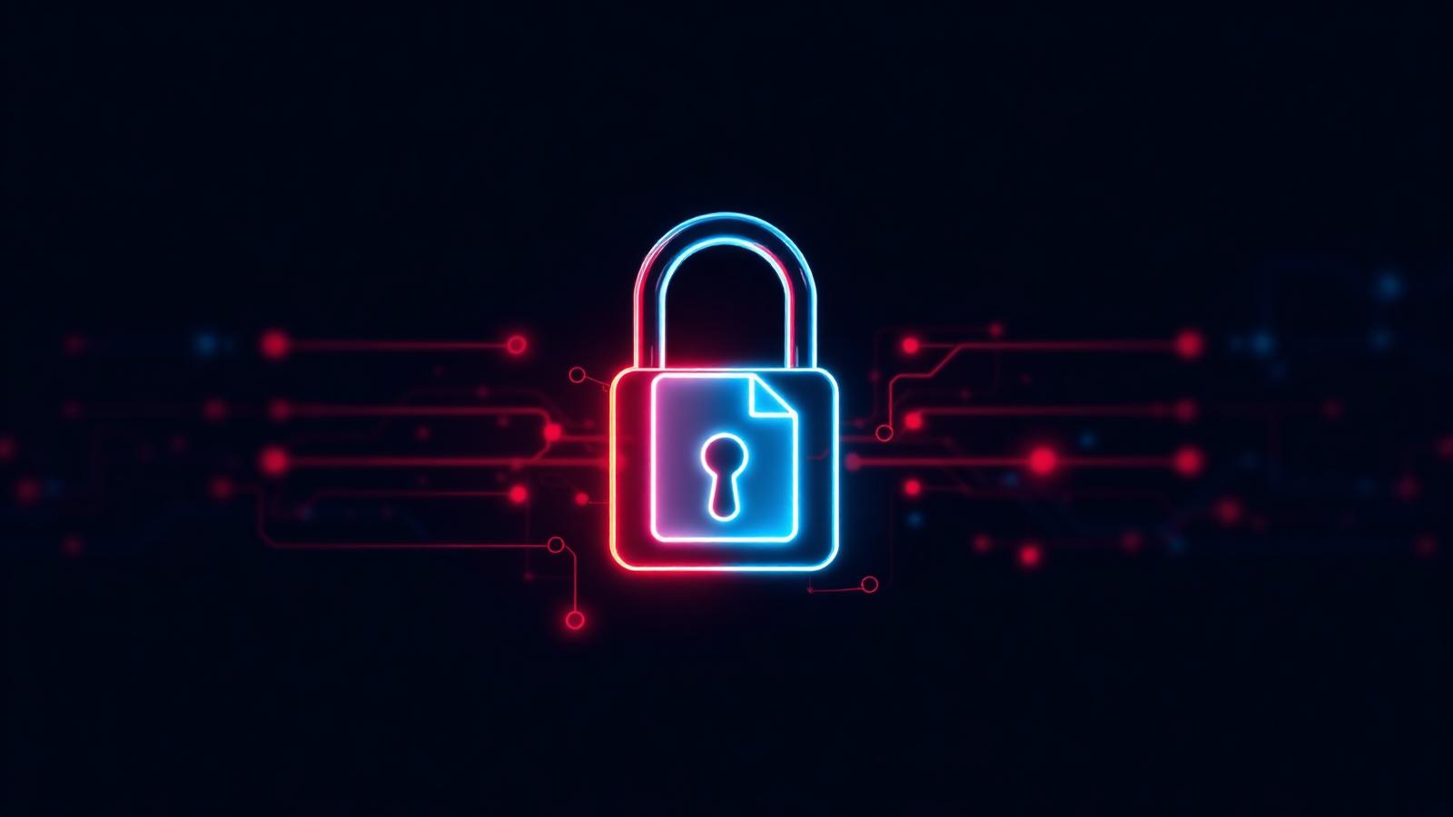 Leuchtendes Vorhängeschloss mit Datenschutz-Dokument